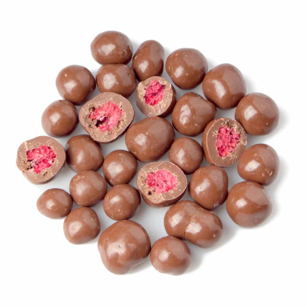 Lyofilizované maliny v mliečnej čokoláde