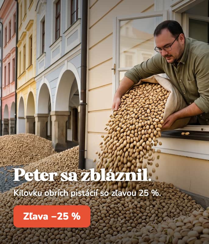 Pistácie JUMBO pražené solené sú v akcii -25%.