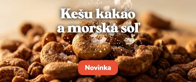 Chrumkavé kešu s kakaom a morskou soľou. Horkosladká kakaová chuť s jemnou soľou na záver.